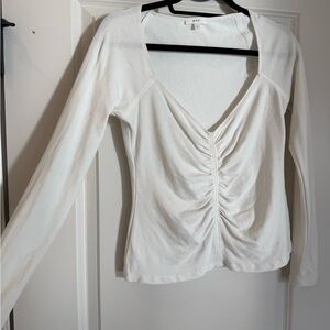 A.L.C. Cream Ruched V-Neck Long Sleeve Top